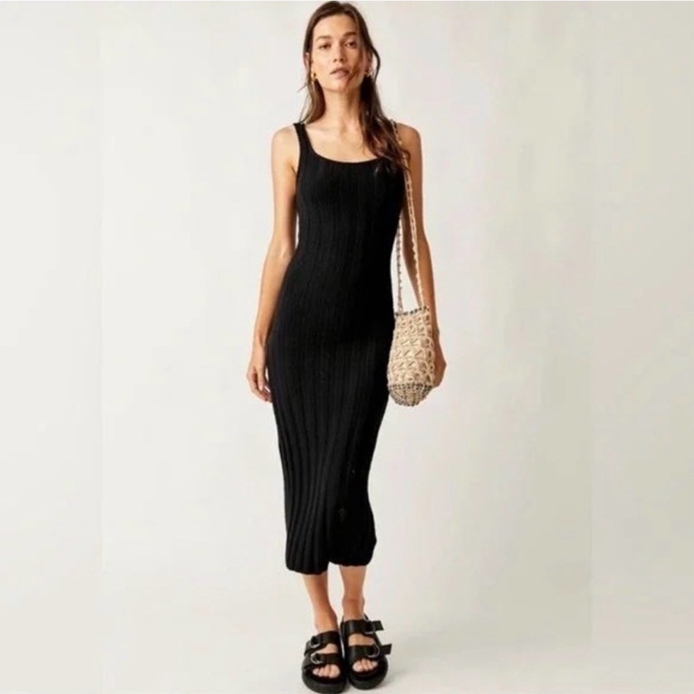 Free People Black Ribbed Midi Dress